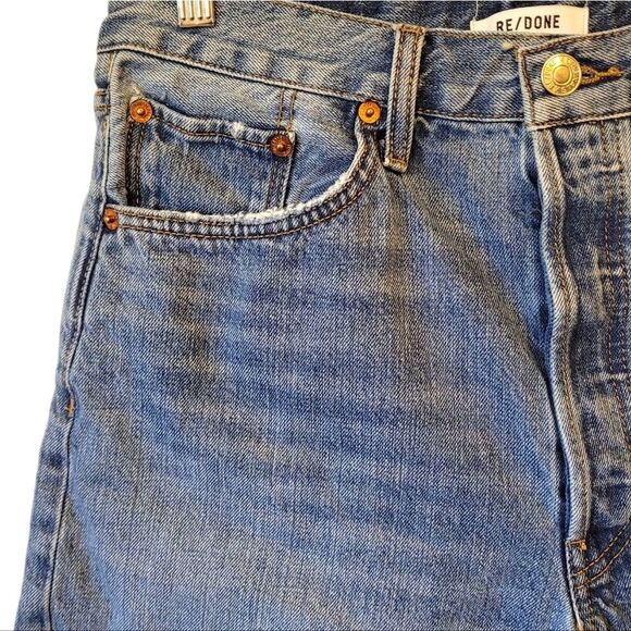 Re/Done Women's Medium Wash High Waisted Button Fly Cut Off Shorts Size 28 - Picture 6 of 8